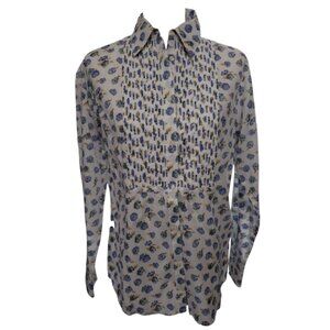 GAP Women's White & Purple Floral Print Button Down Blouse Small